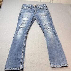 Ace High Mens Regular Straight Jeans Distressed Blue Denim Size‎ 32x30, Fashion